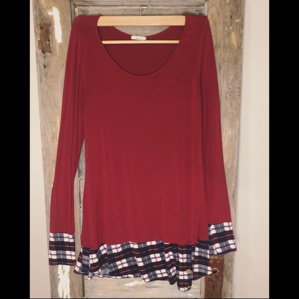 Anthropologie Mon Ami Red Plaid Tunic Size Large